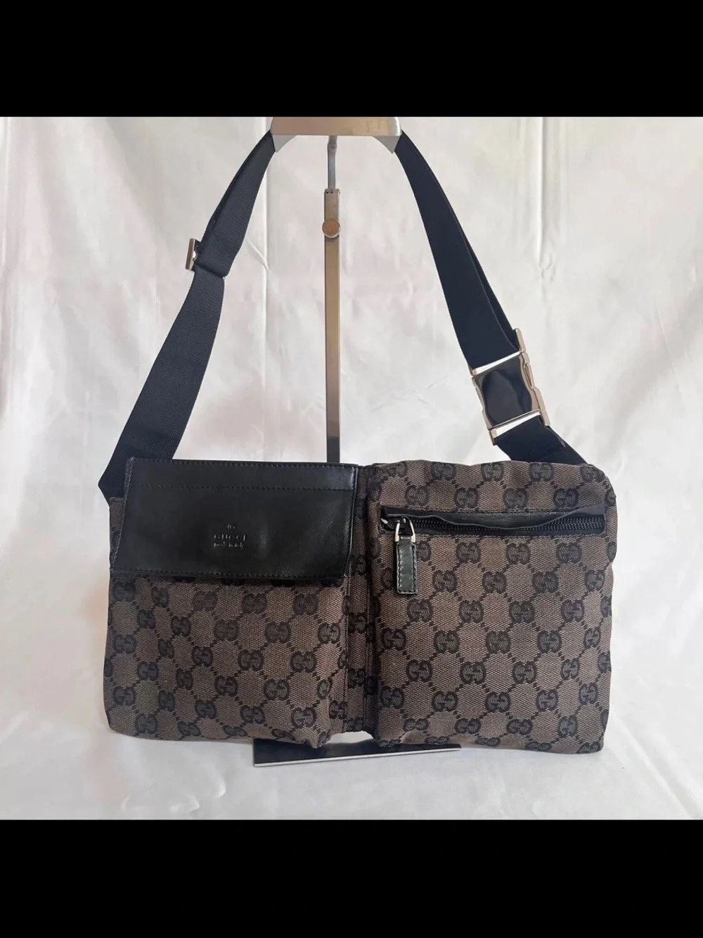 GUCCI Brown GG Monogram Crossbody Belt Bag